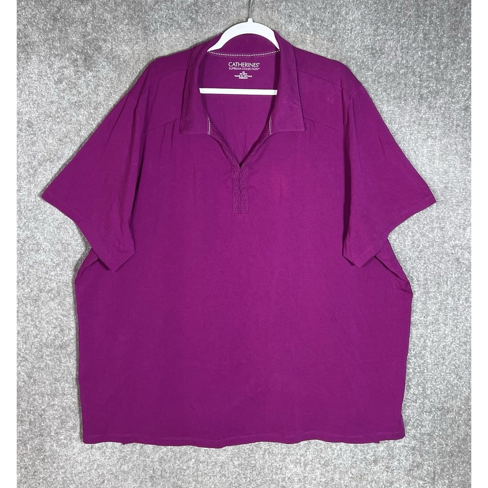Catherines Suprema Collection Polo Shirt Womens Size 4X 30/32W Fuchsia Purple